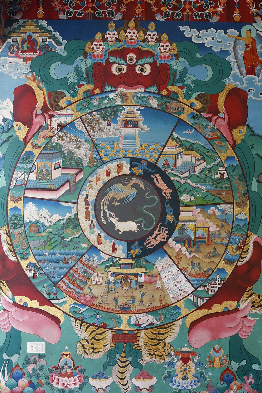 Rueda de la vida o rueda del Samsara (Mandala). Monasterio de Kopan, Katmandú, Nepal de Unbekannt