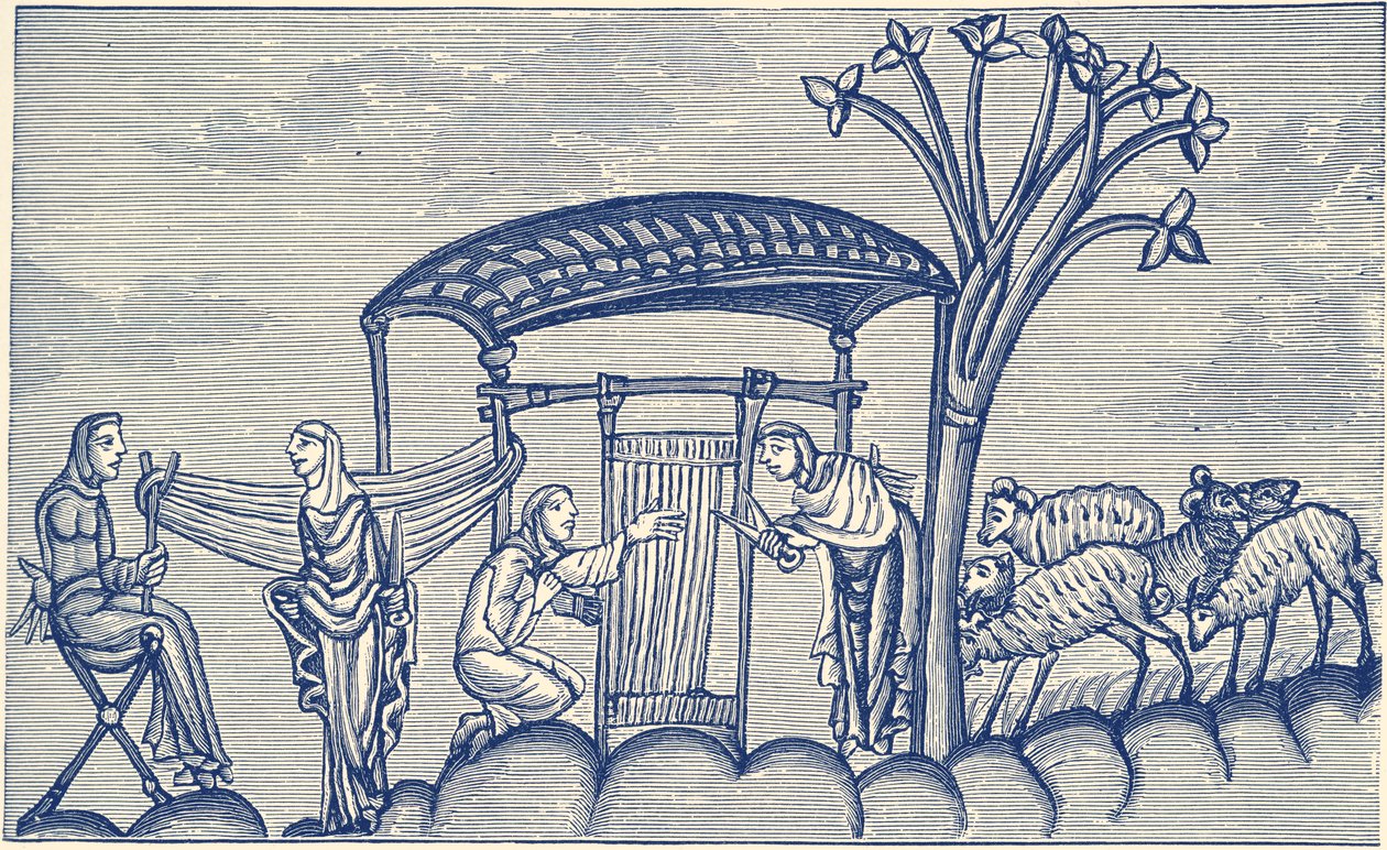 Mujer tejiendo, 1130 - 1174 d.C. de Unbekannter Künstler