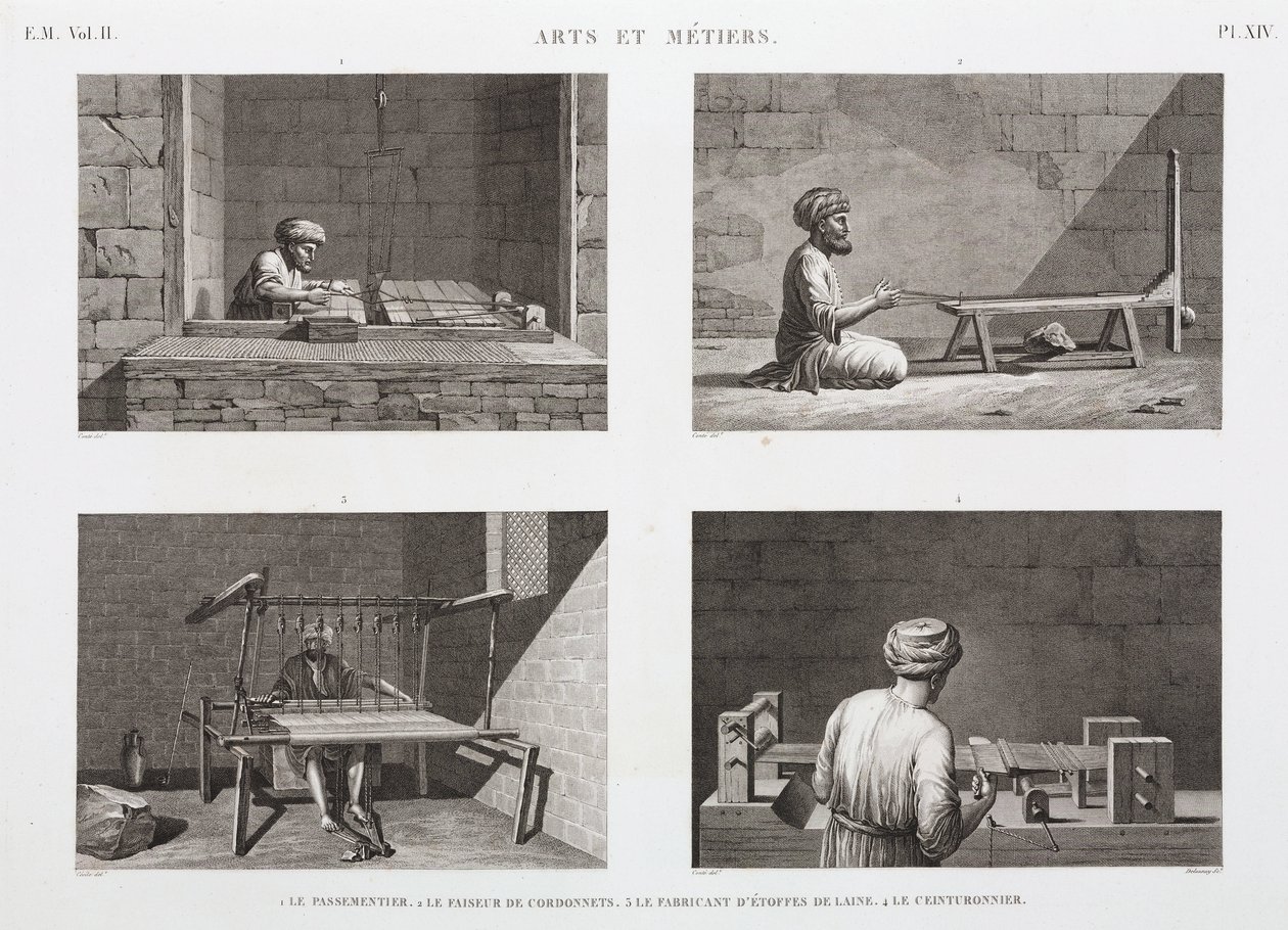 Lana y estambre, taller de tejedores, Egipto, c. 1798 de Unbekannt