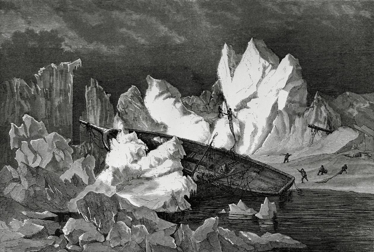 Naufragio del Hansa aplastado por el hielo, octubre de 1869, Océano Ártico, Segunda Expedición Alemana al Polo Norte de William M. Timlin