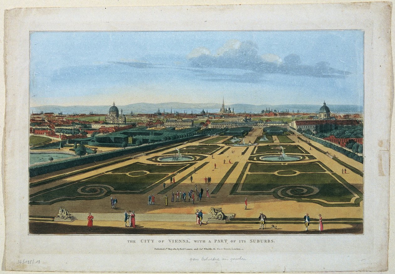 Vista de los Jardines de Belvedere en Viena hacia el Bajo Belvedere de Unbekannter Stecher