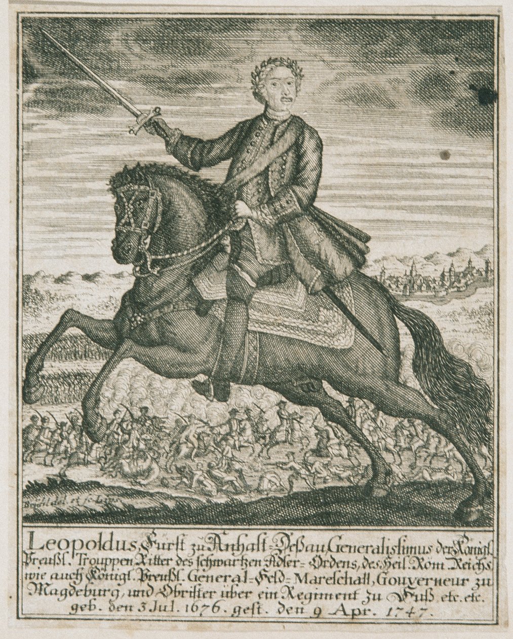 El comandante del ejército prusiano Leopoldo I. Príncipe de Anhalt-Dessau de Unbekannter Stecher