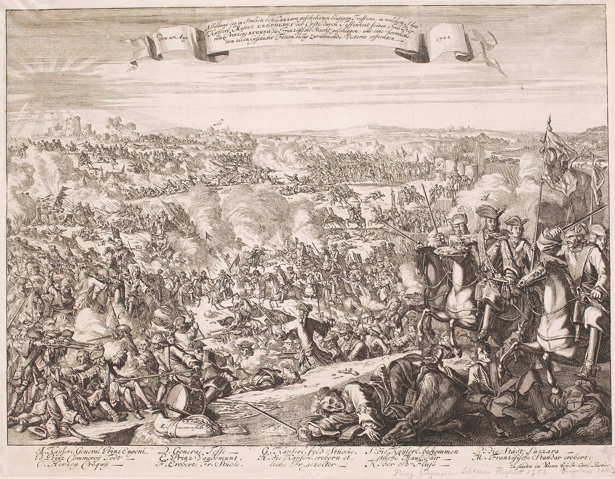 Folleto sobre la batalla de Luzzara en 1702 de Unbekannter Stecher