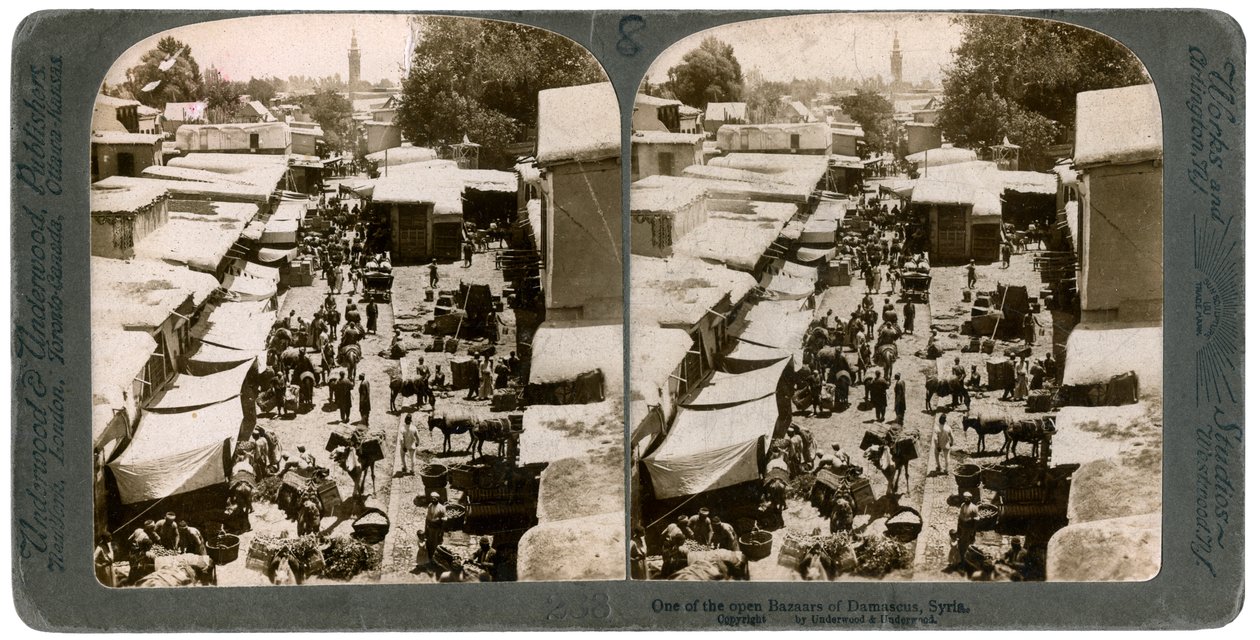 Un bazar abierto en Damasco, Siria, 1900s de Underwood and Underwood