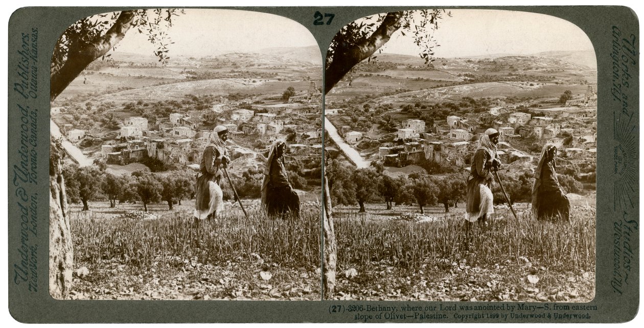 Betania, vista desde la ladera oriental del Monte de los Olivos, Palestina, 1899 de Underwood and Underwood