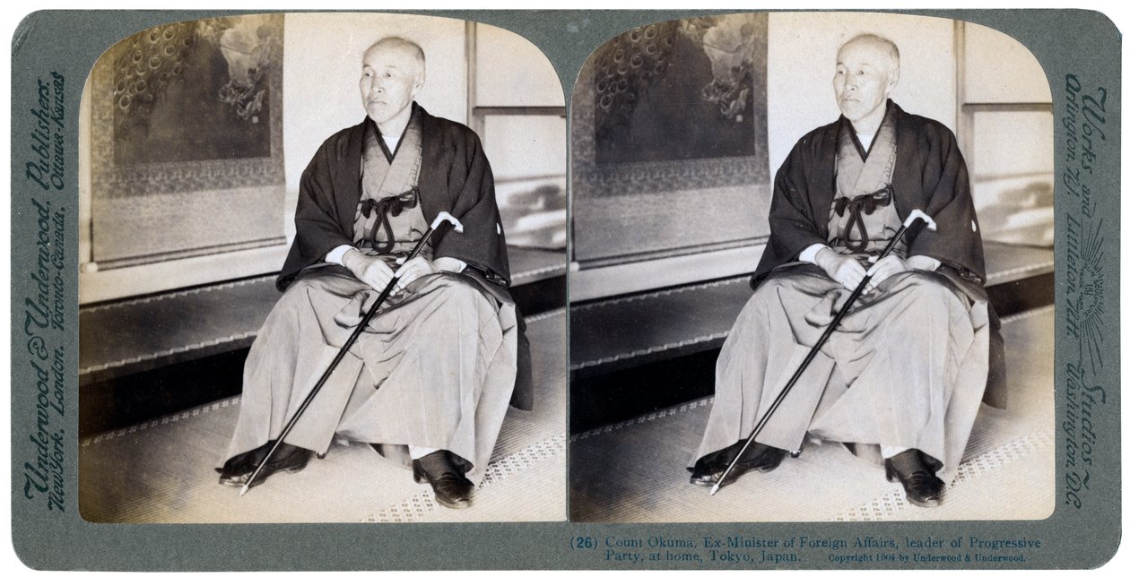 Conde Okuma, exministro de Asuntos Exteriores, líder del Partido Progresista, Tokio, Japón, 1904 de Underwood and Underwood