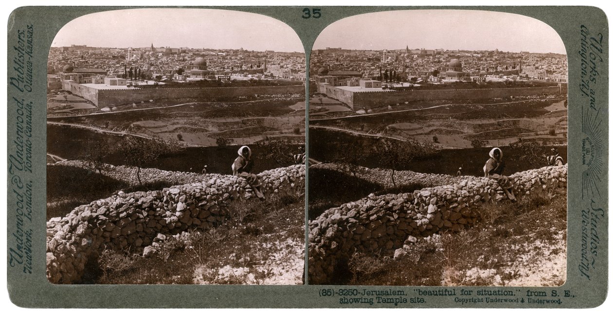 Jerusalén, vista desde el sureste, mostrando el sitio del templo, Palestina, década de 1900 de Underwood and Underwood