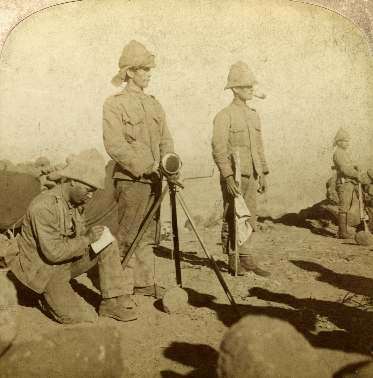 Señaleros del Regimiento de Yorkshire, Colina de Nueva Zelanda, Sudáfrica, Guerra de los Bóers, 1900 de Underwood and Underwood