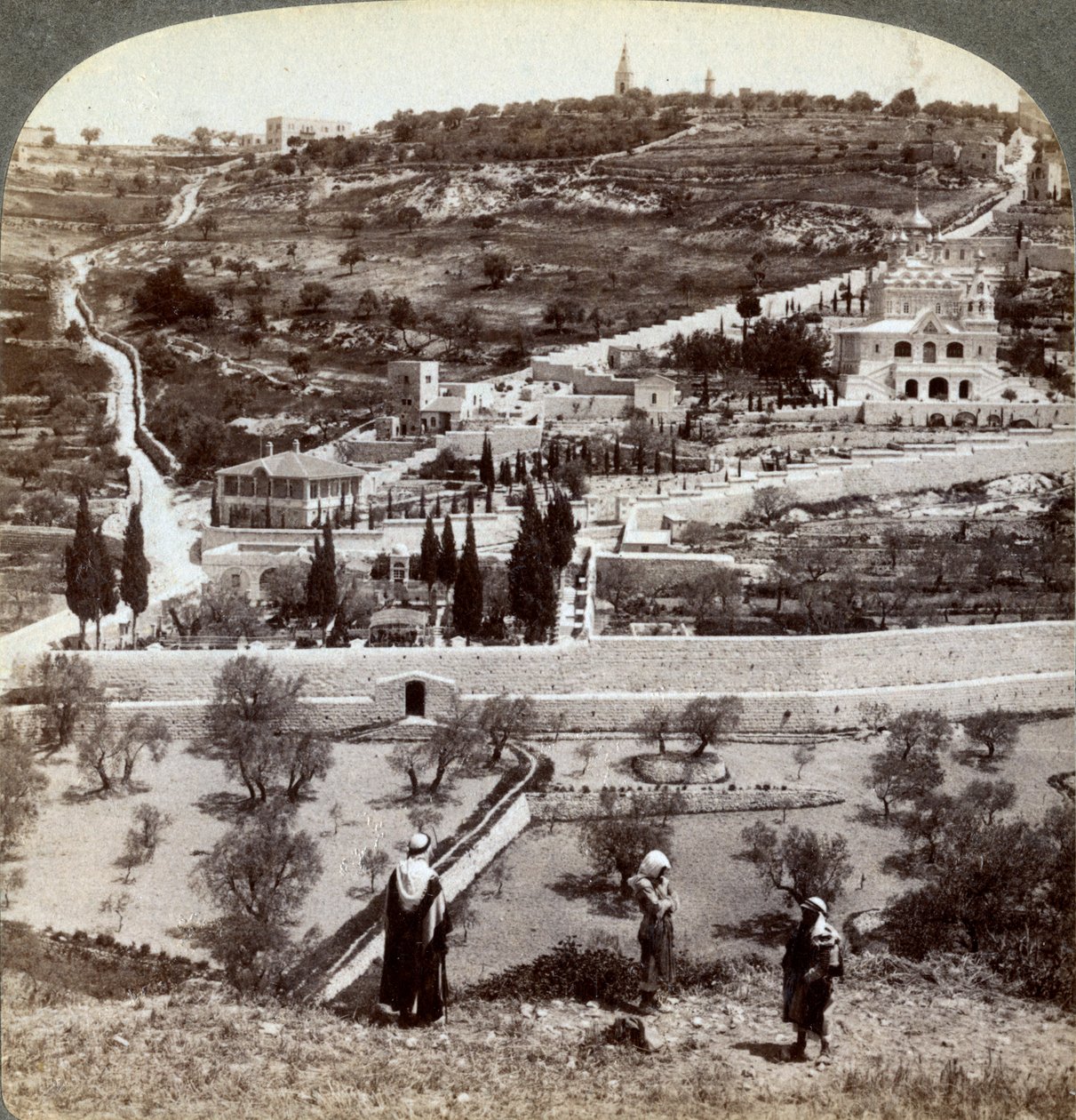 El Jardín de Getsemaní y el Monte de los Olivos, Palestina, 1908 de Underwood and Underwood