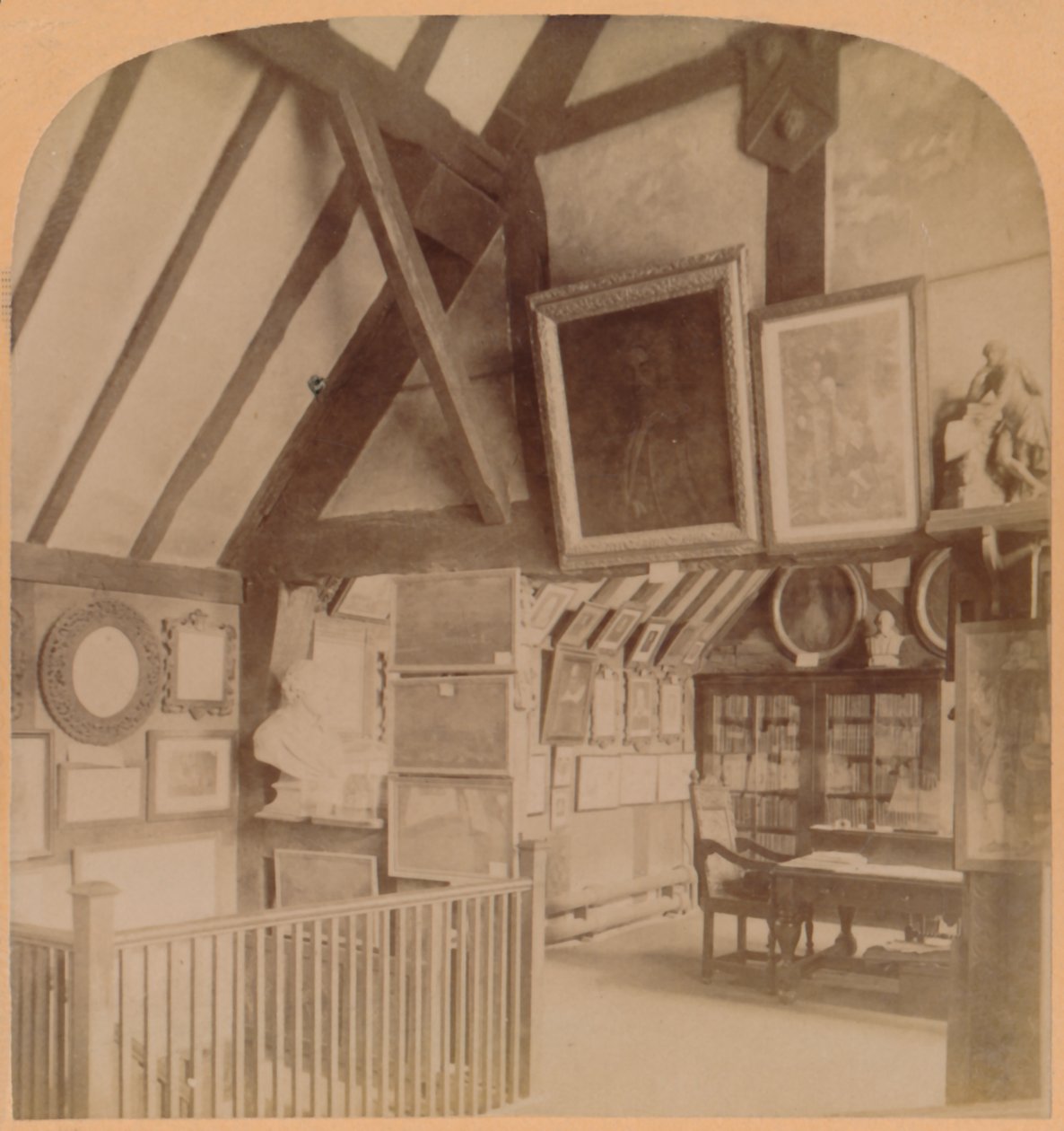 La Biblioteca en la Casa de Shakespeare, Stratford-on-Avon, Inglaterra, 1900 de Underwood and Underwood