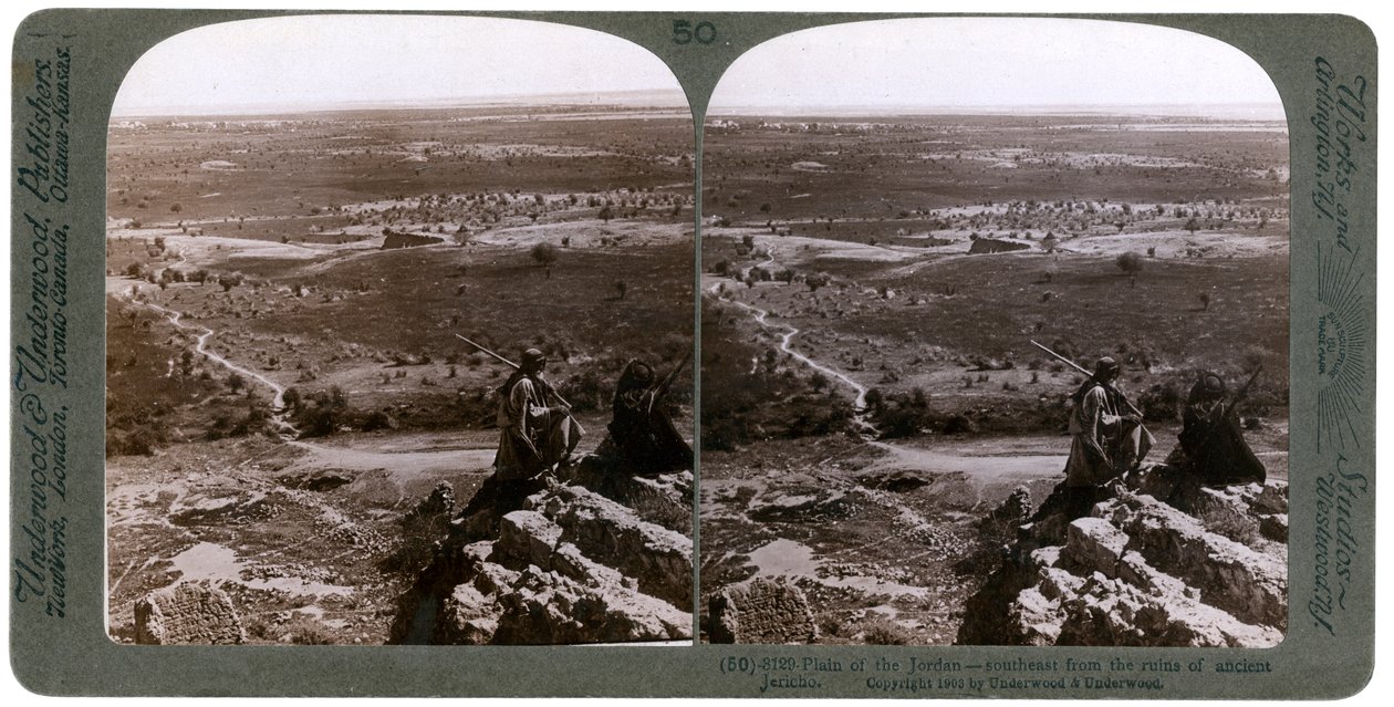 La llanura del río Jordán, vista desde las ruinas de la antigua Jericó, Palestina, 1903 de Underwood and Underwood