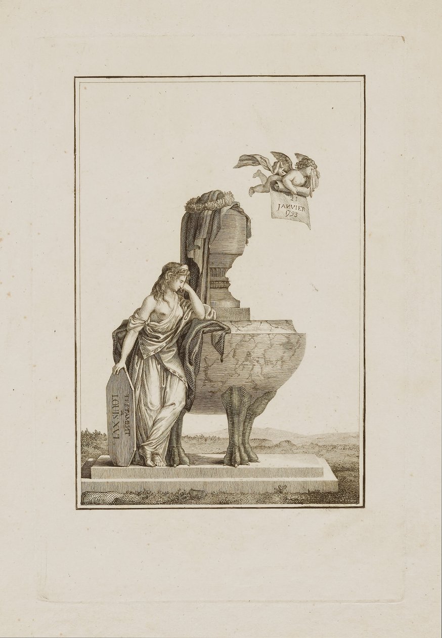 Figura mitológica de luto sobre la tumba de Luis XVI de Unidentified