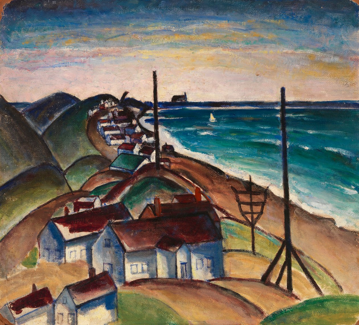 Sin título (Paisaje marino con casas en la playa) de Unidentified