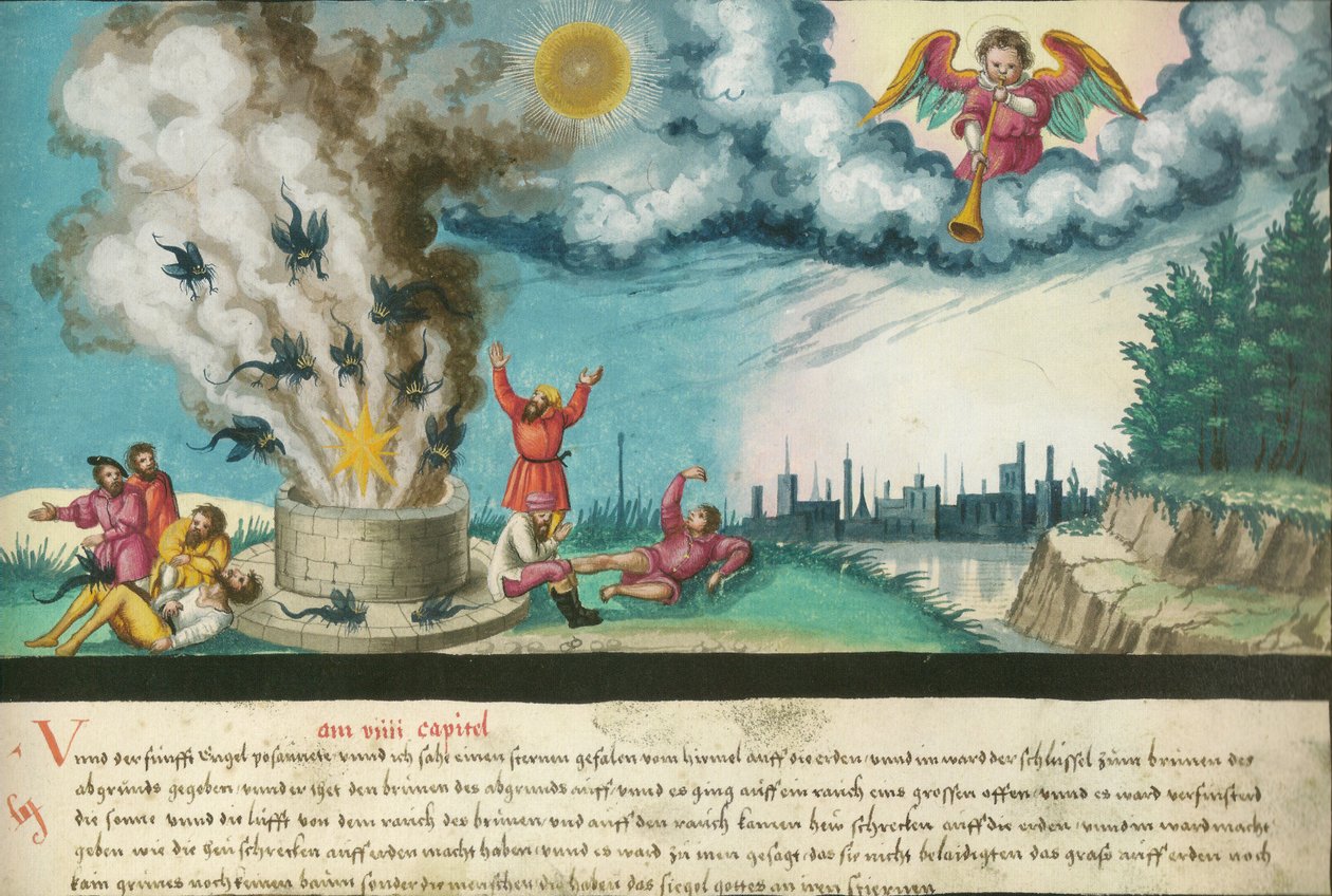 El quinto ángel toca su trompeta (Nuevo Testamento, Apocalipsis 9, 1-4) de Unknown