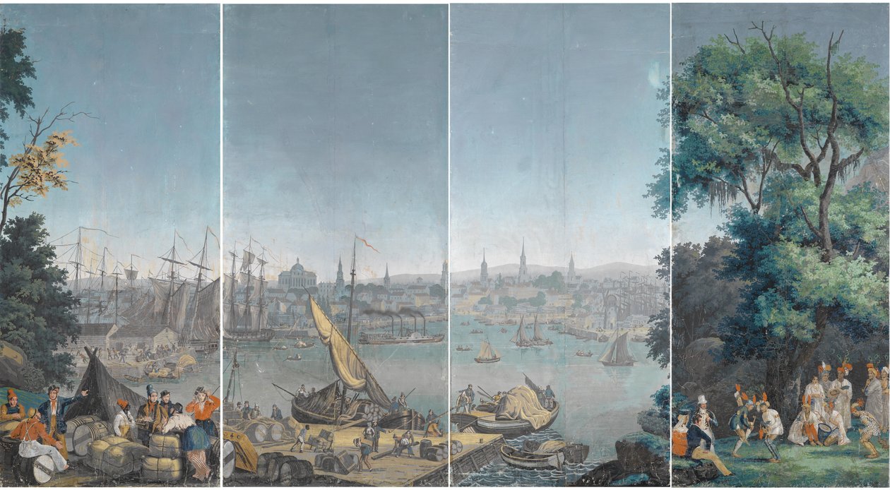 Escena del puerto en Boston de Unknown