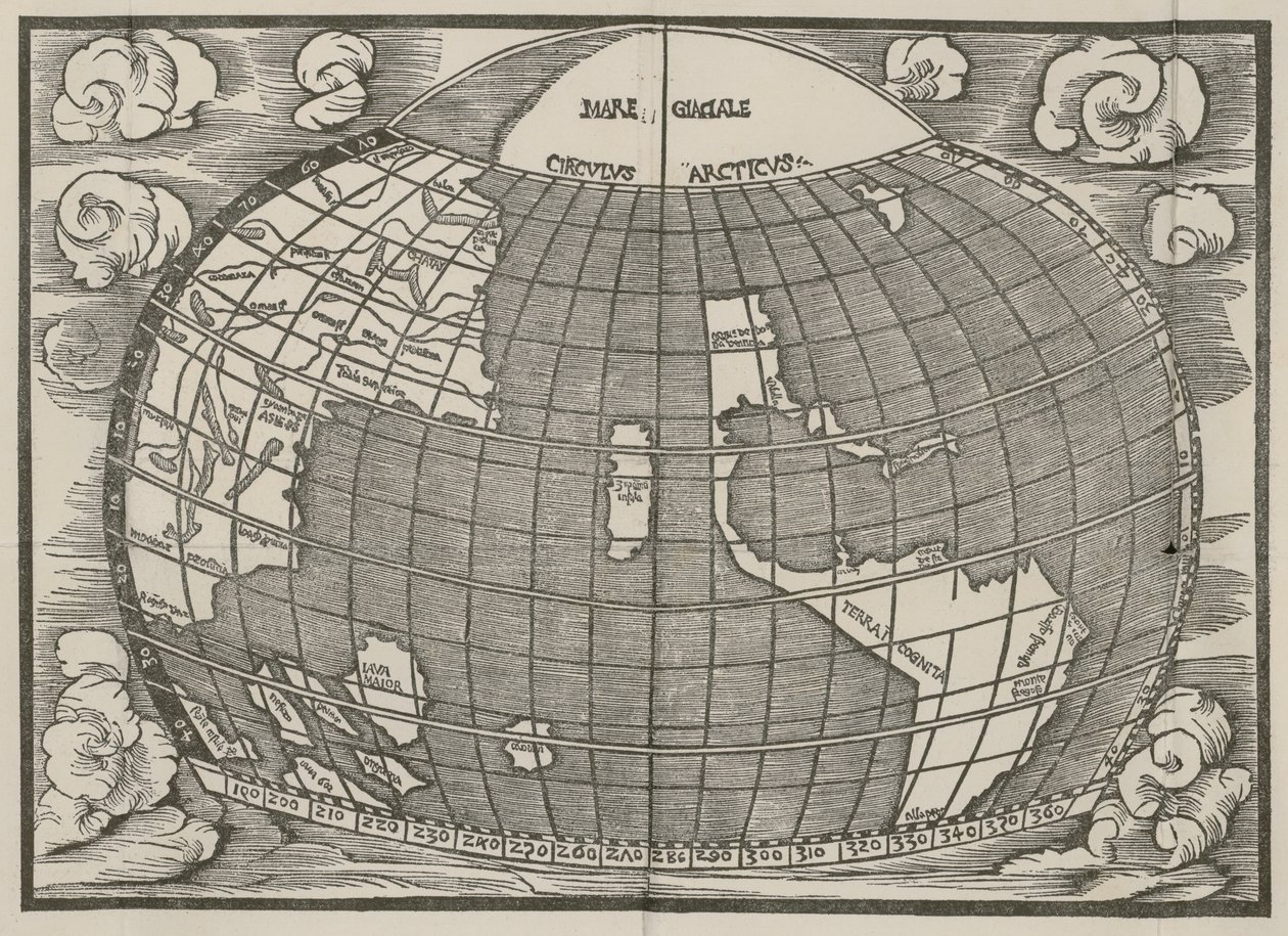 Mapa de América del Norte y del Sur mostrando la conexión de los dos continentes por un istmo. Publicado en Introductio in Ptholomei Cosmographiam (Introducción a la Cosmografía de Ptolomeo) por Jan de Stobnica, 1512 de Unknown