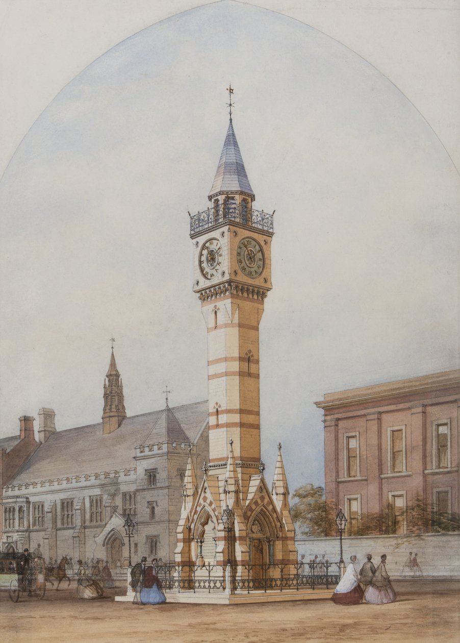 Elevación arquitectónica: Torre del Reloj Memorial, c.1860 de Unbekannt Unbekannt