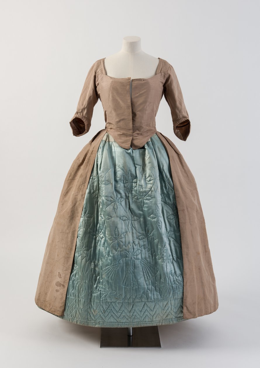 Enagua de seda azul acolchada con diseño de cardo, 1740s de Unbekannt Unbekannt