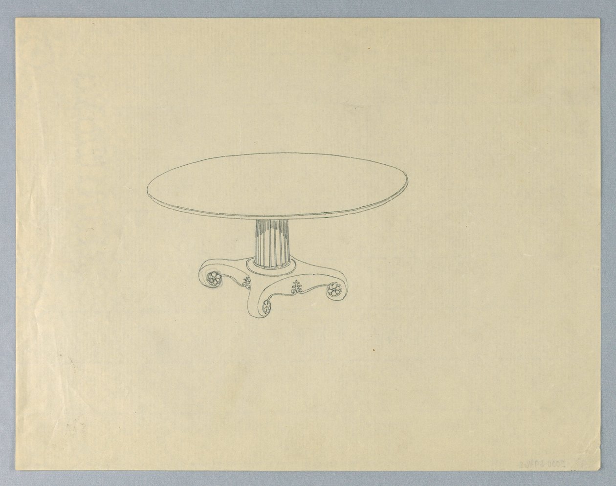 Diseño para mesa de comedor redonda con patas en forma de pergamino de Unknown