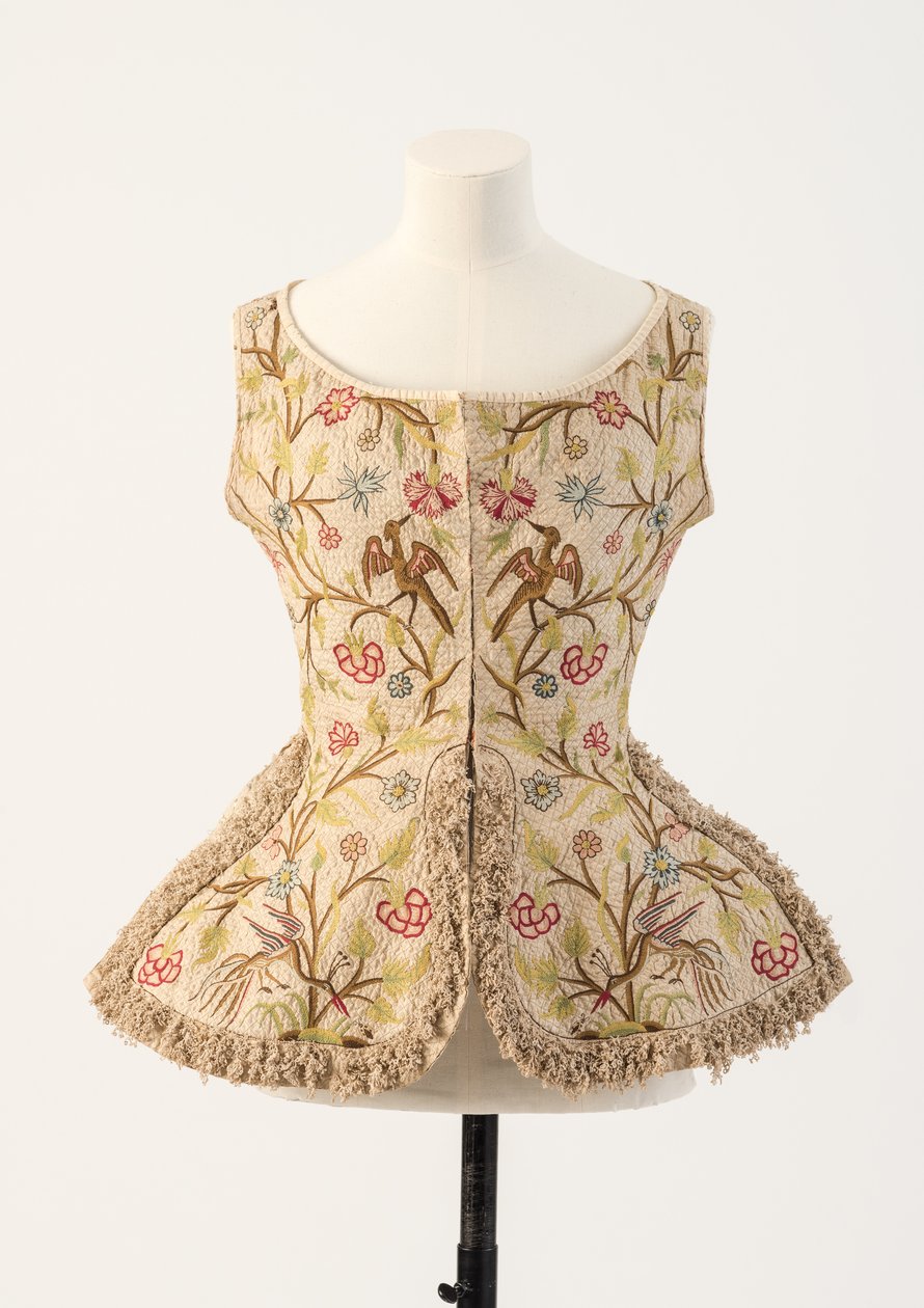 Chaleco de mujer bordado en lino verde y rosa, 1700s de Unbekannt Unbekannt
