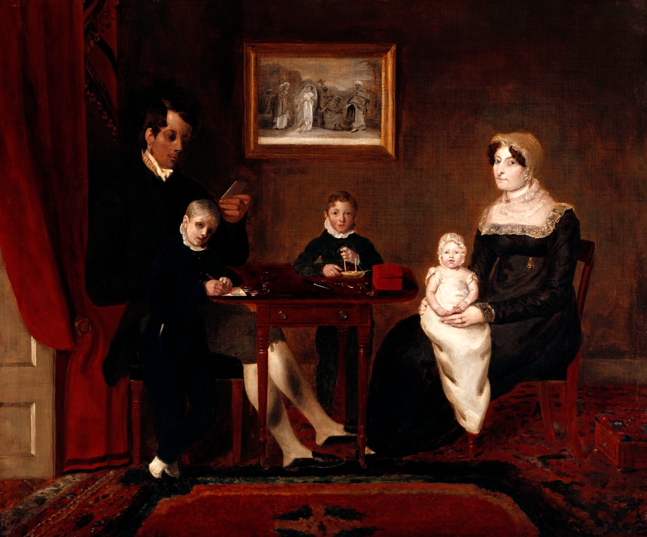 Retrato de grupo de una familia no identificada en un interior doméstico, c.1815-20 de Unbekannt Unbekannt
