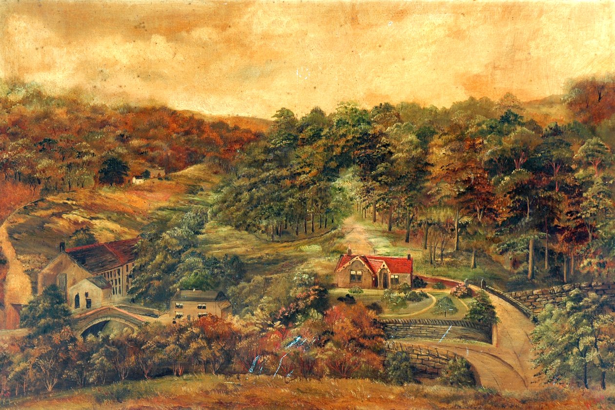 Casa y molino en el bosque rural, c.1880 de Unknown