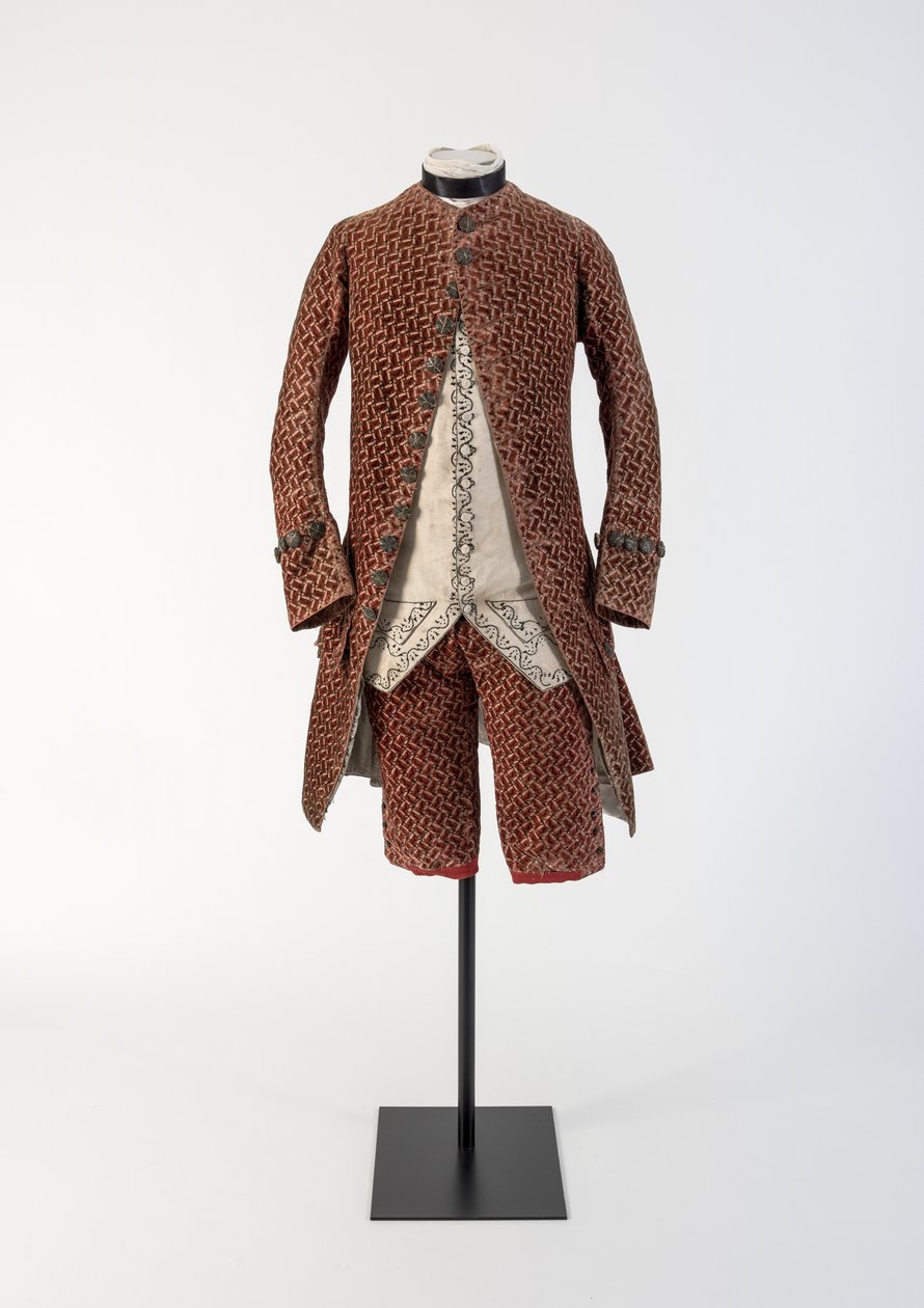 Abrigo y calzones de terciopelo rojo tejido para hombre, 1750s de Unbekannt Unbekannt
