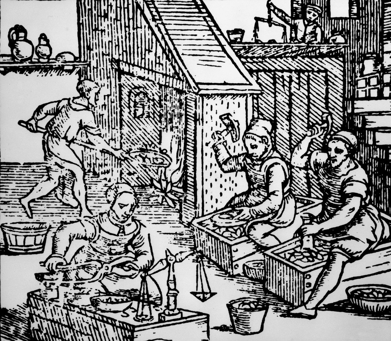 Acuñando monedas con herramientas manuales, c.1550 de Unbekannt Unbekannt