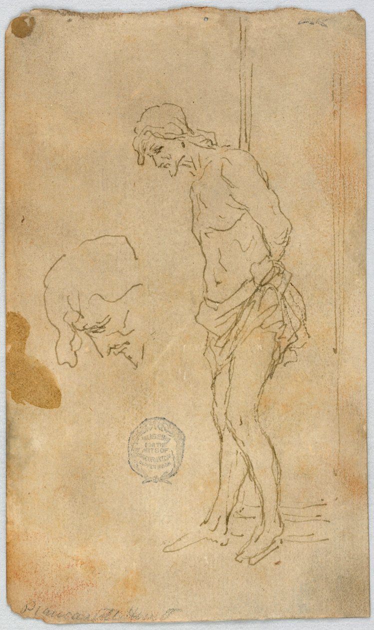 Boceto de figura con brazos atados detrás de la espalda de Unknown