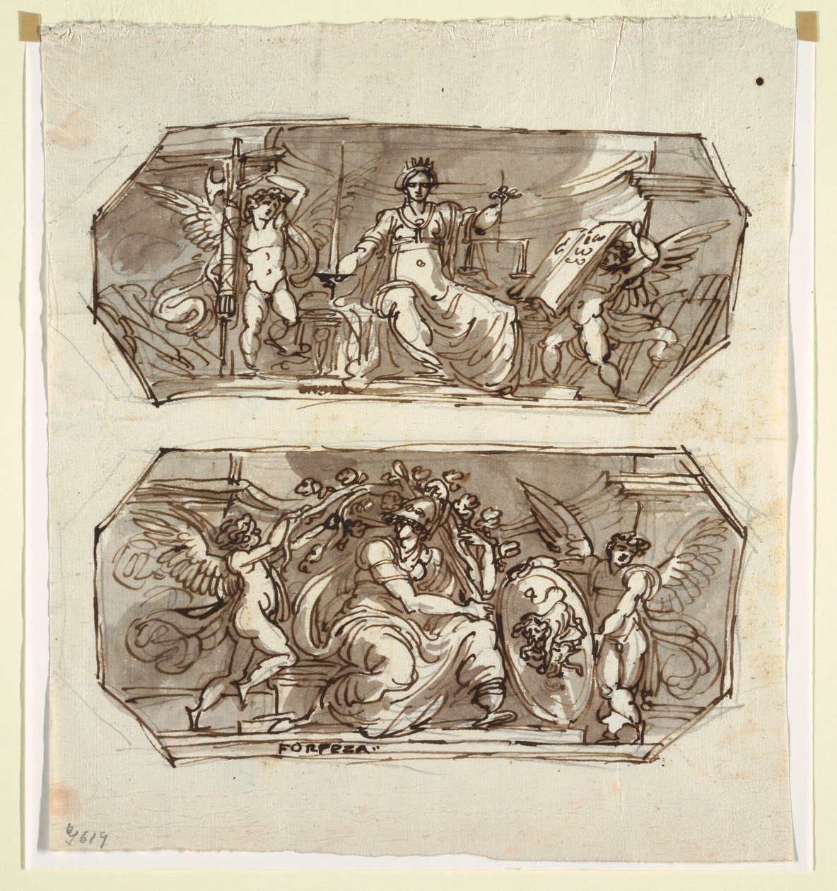 Dibujo, Justicia y Fuerza, en dos octágonos, 1812 de Unknown