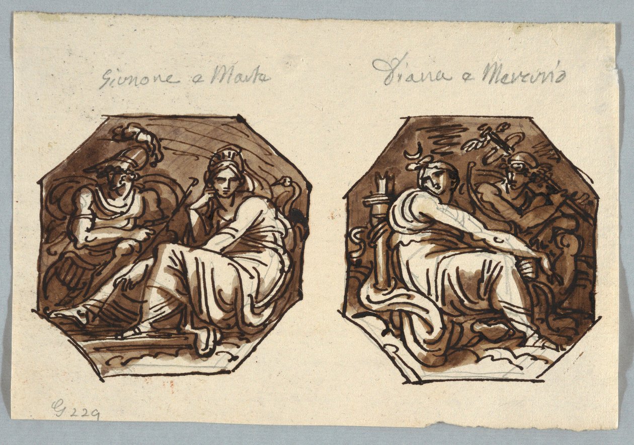 Marte y Juno; Mercurio y Diana en composición diagonal de Unknown