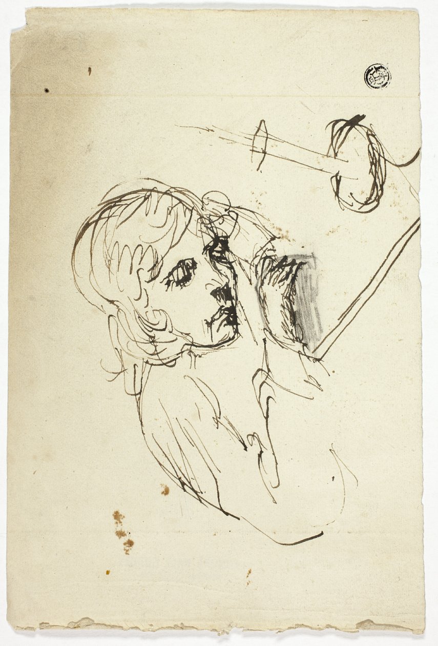 Niño dormido junto a una vela de Unknown
