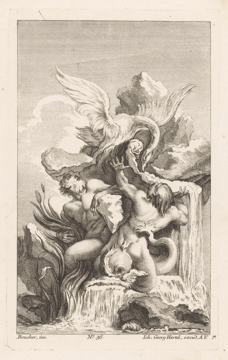 Fuente con cisne y hombres Diverse Fontaines (título de la serie) de Unknown
