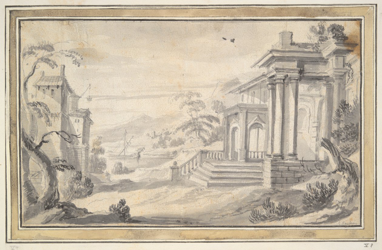 Paisaje italiano con villa imaginaria de Unknown