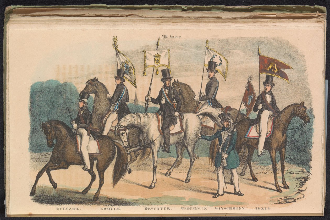Trajes y estandartes de las guardias de honor de Delfzijl, Zwolle, Deventer, Medemblik, Winschoten y Texel, 1840-1842 VIII. Grupo (título en objeto) de Unknown