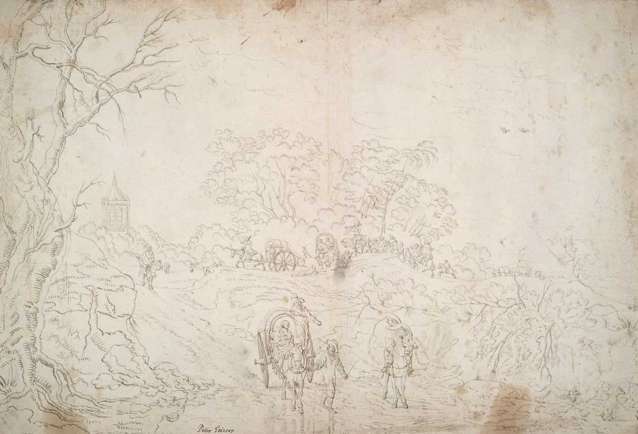 paisaje con caravana de Unknown