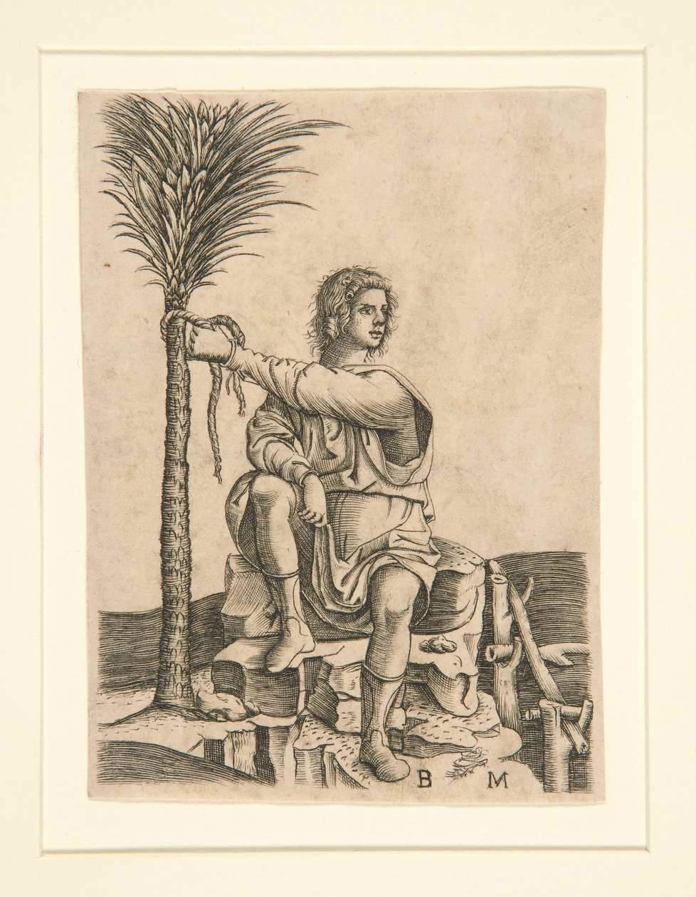 Hombre sentado junto a una palmera de Unknown