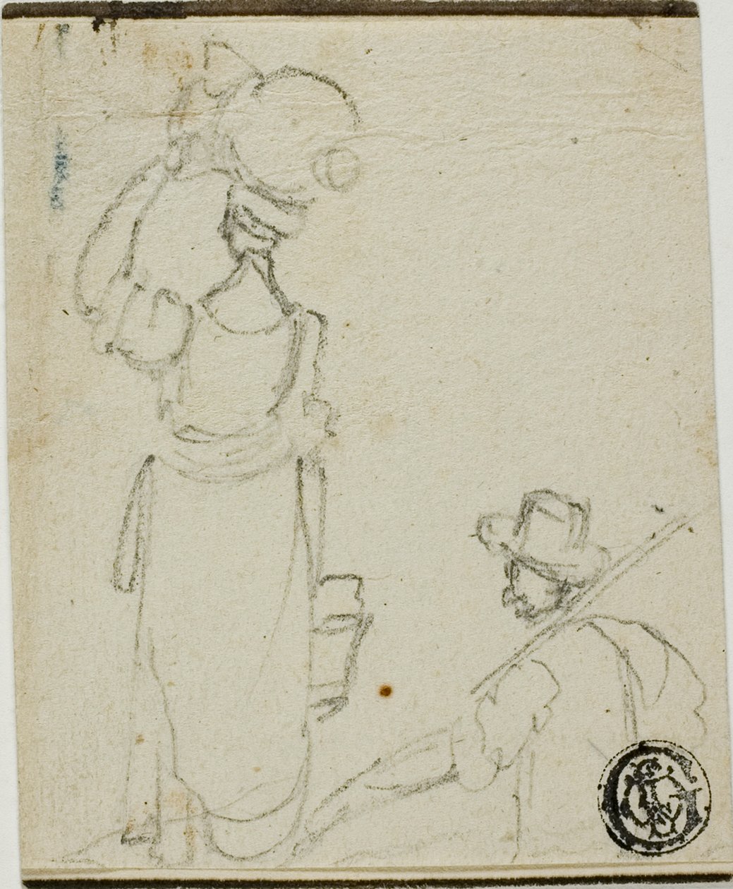 Hombre con Palo Siguiendo a Mujer con Jarra en la Cabeza de Unknown
