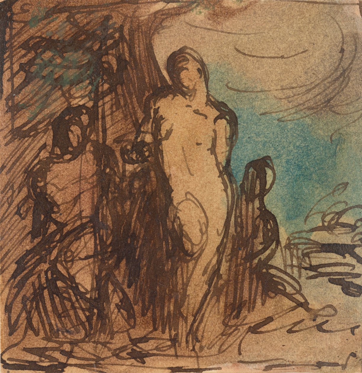 desnudo atado a un árbol de Unknown