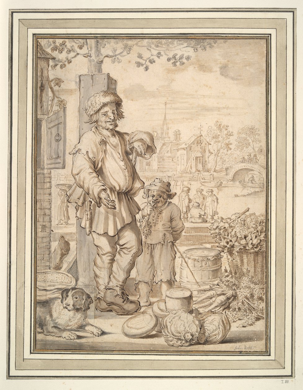 campesino, hombre y niño, en, mercado de Unknown