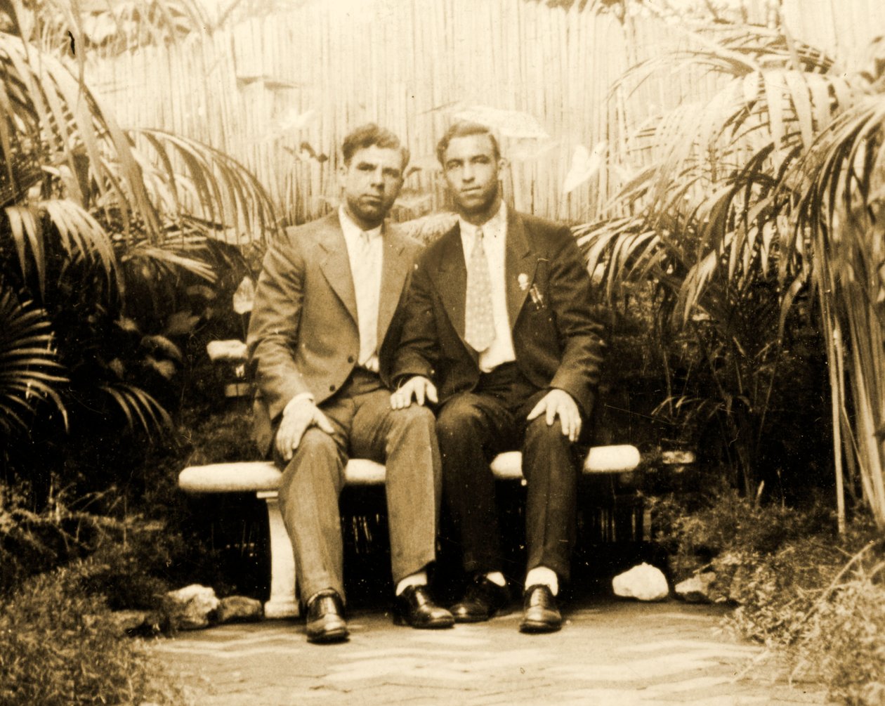 Retrato de una pareja cariñosa en un jardín tropical, c.1930 de Unknown