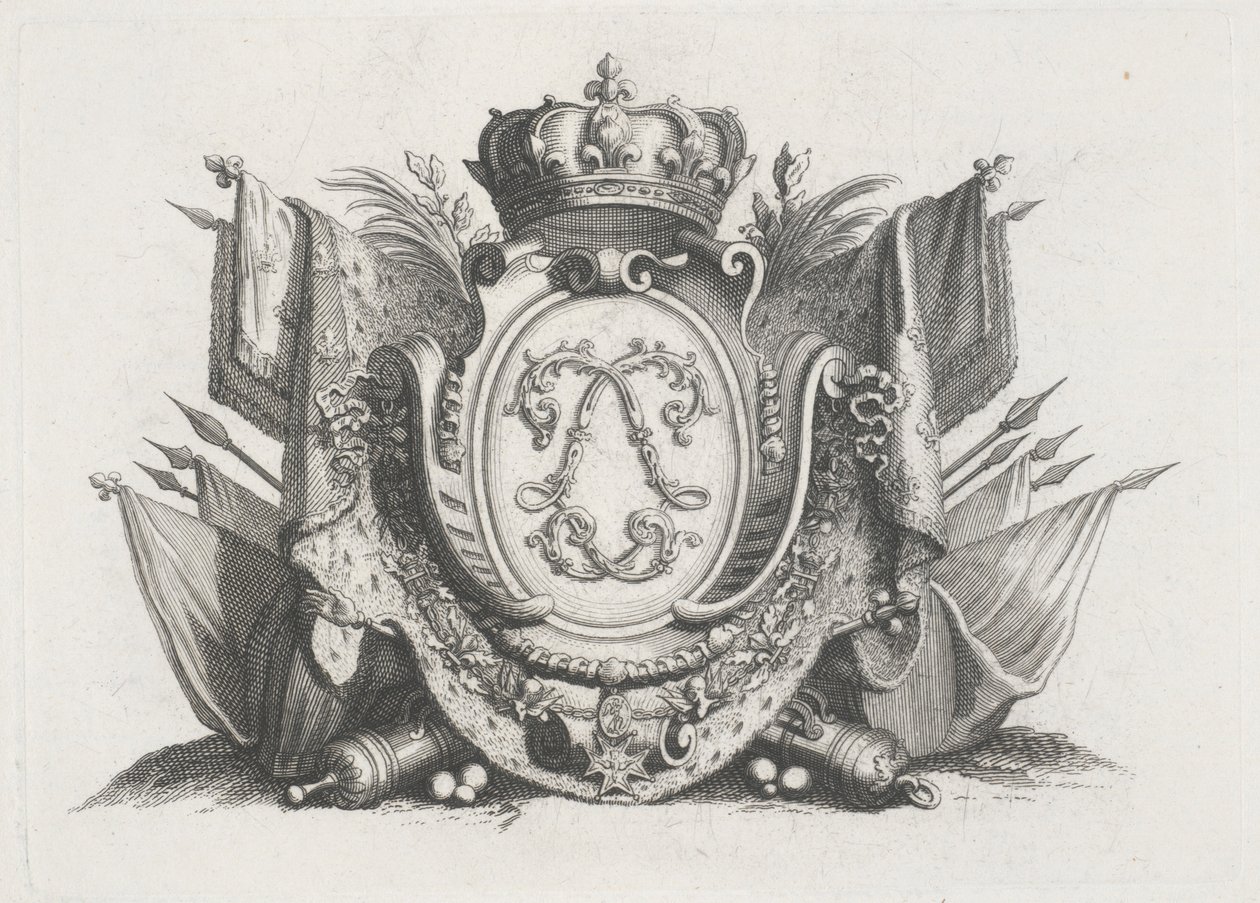 Royal Crest con corona y banderas y entrelazado de Unknown