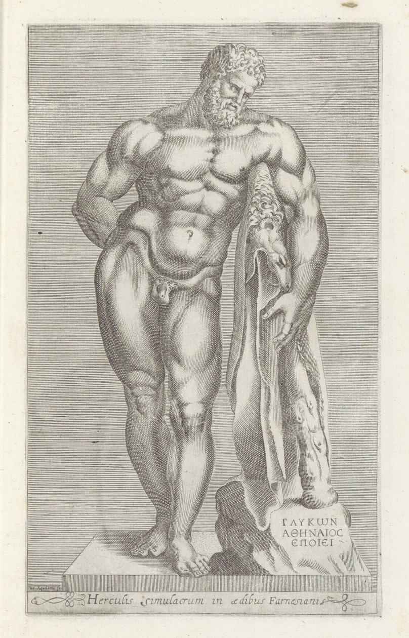 Escultura de Hércules Hércules Farnesio La estatua de Hércules en la casa de Farnesian (título sobre objeto) Antieke sculptn en Roma (título de la serie) Los íconos de las estatuas antiguas de la ciudad de Roma que se ven en lugares públicos (título de la  de Unknown