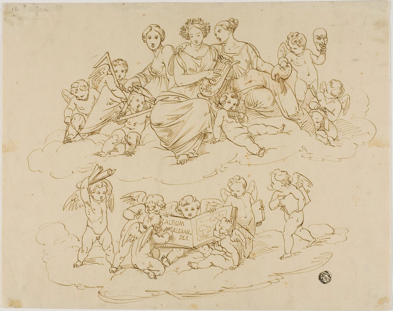 Las tres musas (Urania, Terpsícore y Talía) con putti de Unknown