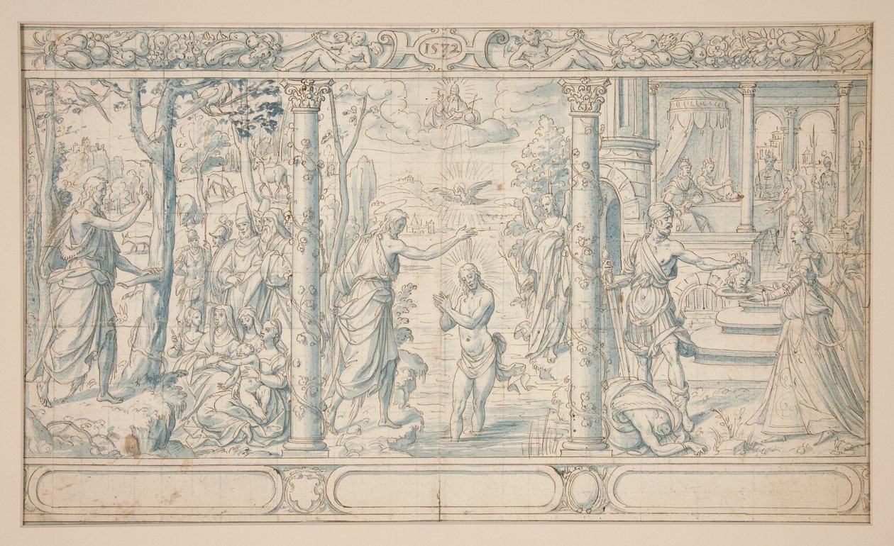 Tres Escenas de la Vida de San Juan Bautista; Predicación de Juan el Bautista, Bautismo de Cristo, Decapitación de Juan el Bautista de Unknown