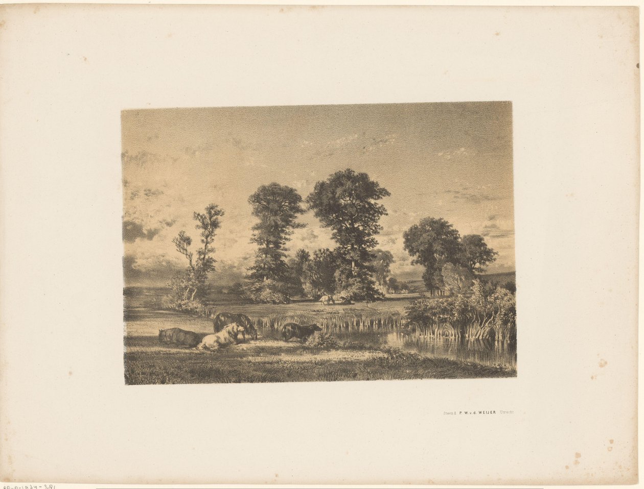 Paisaje de pradera con caballos pastando de Unknown