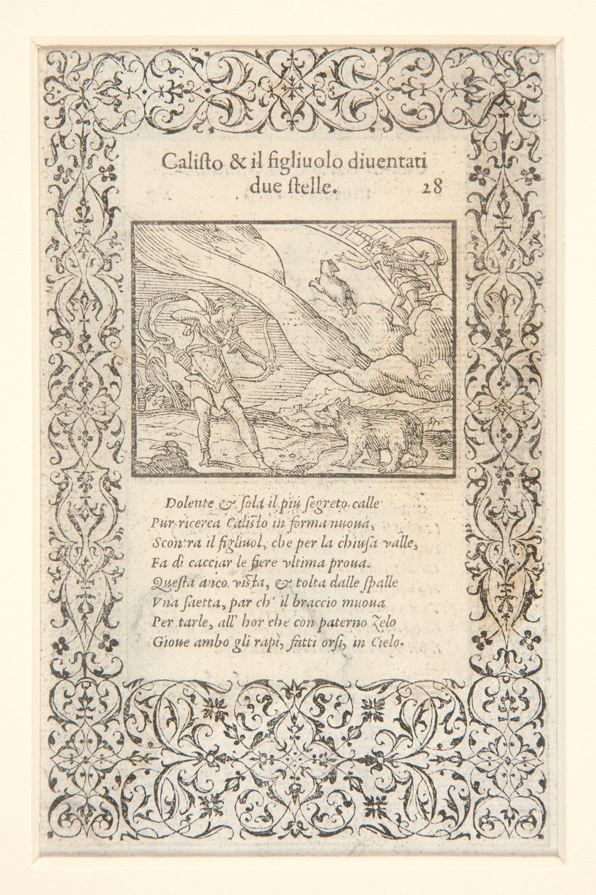 a) Calisto golpeado por Juno y transformado en oso; al reverso: b) Calisto y su hijo se convierten en dos estrellas de Unknown