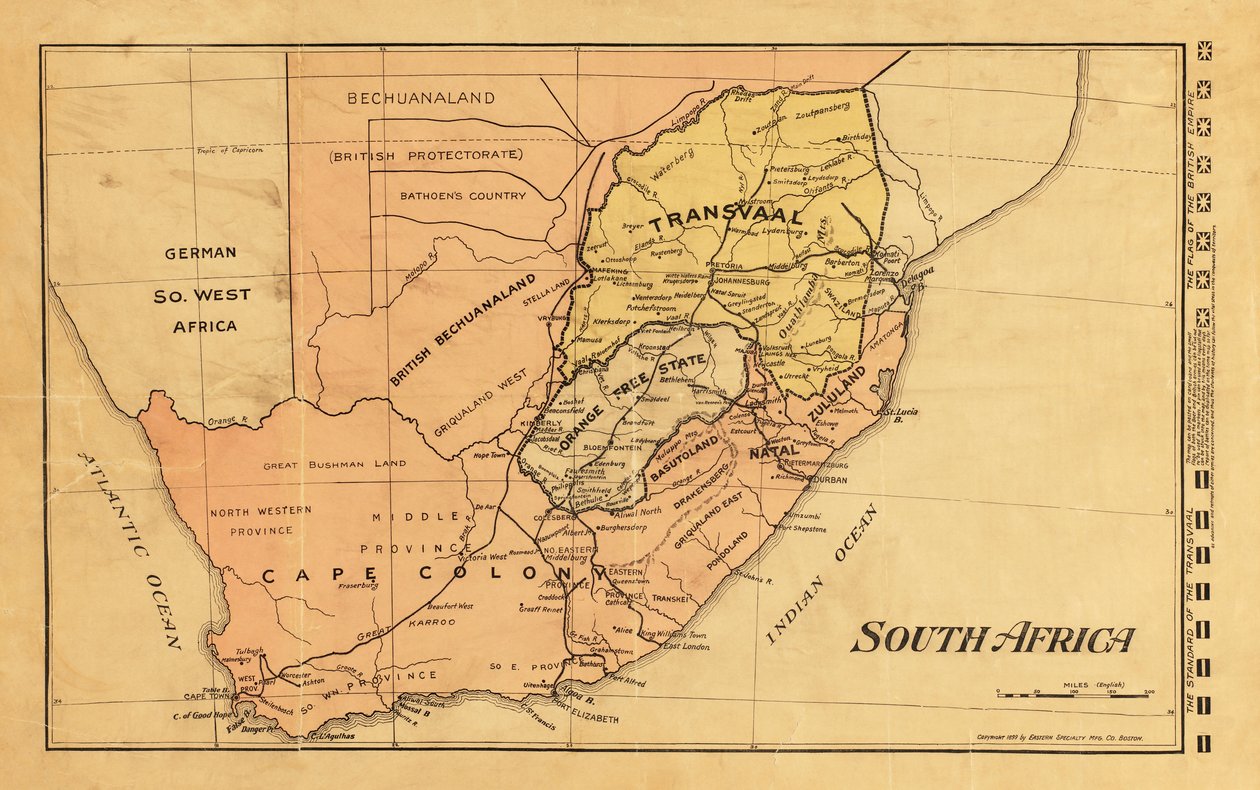 1899 mapa de Sudáfrica durante la Segunda Guerra de los Bóers (grabado en color) de Unknown artist