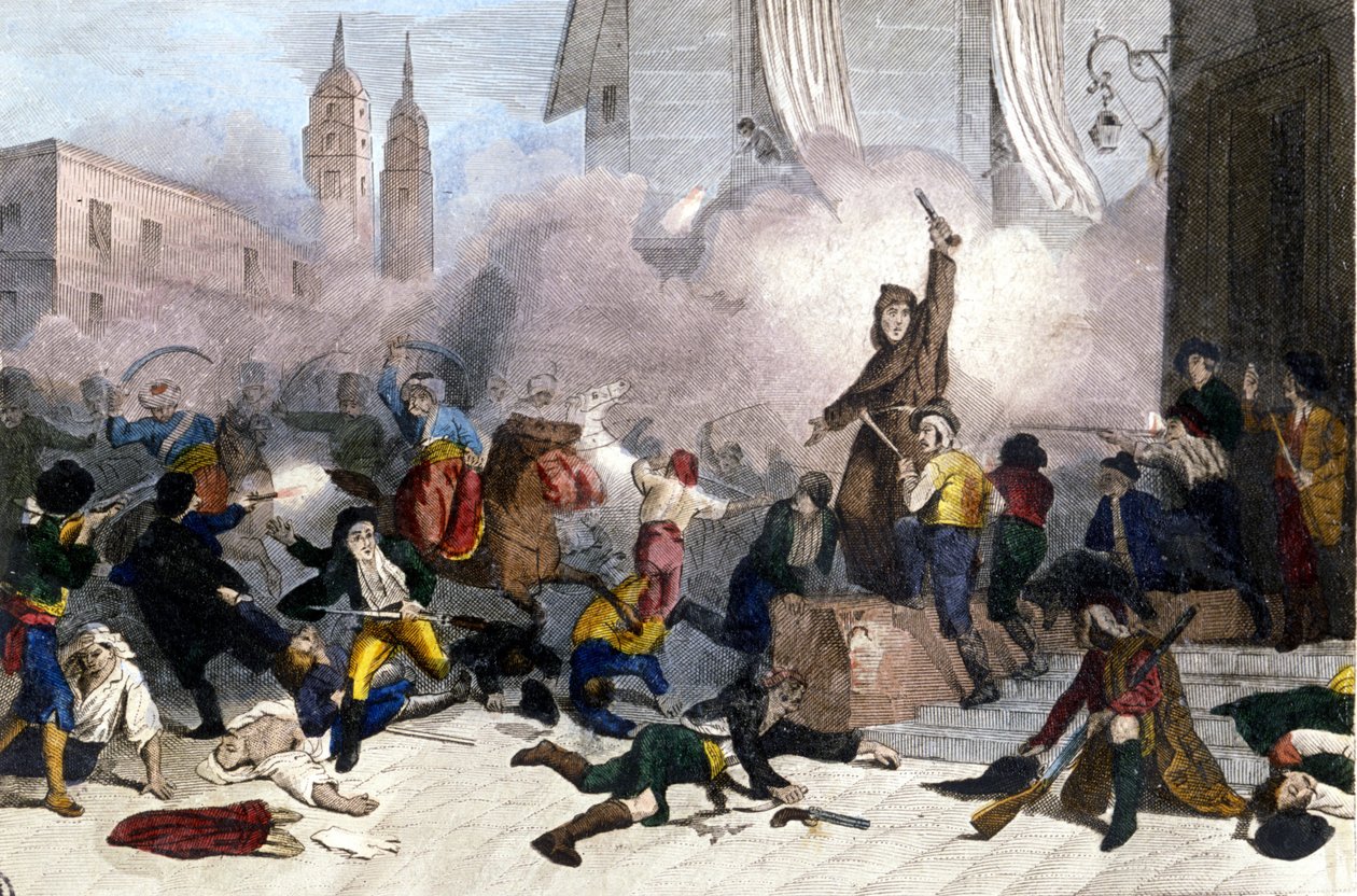 2/05/1808: Levantamiento de Madrid contra la toma francesa de España. Grabado del siglo XIX de Unknown artist