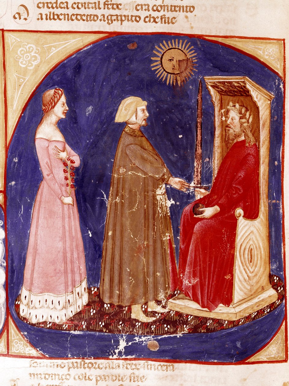 Segundo cielo: Dante y Beatriz se enfrentan al emperador romano Justiniano en el primer cielo del Paraíso de Unknown artist